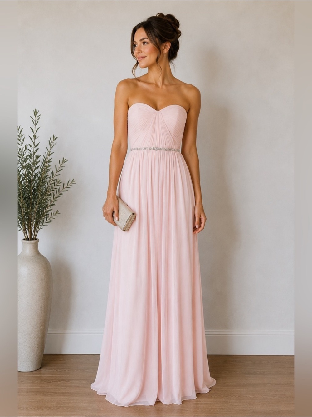 NWT Jenny Packham 1008 Strapless Chiffon Long Formal Dress Gown Blush Size 6